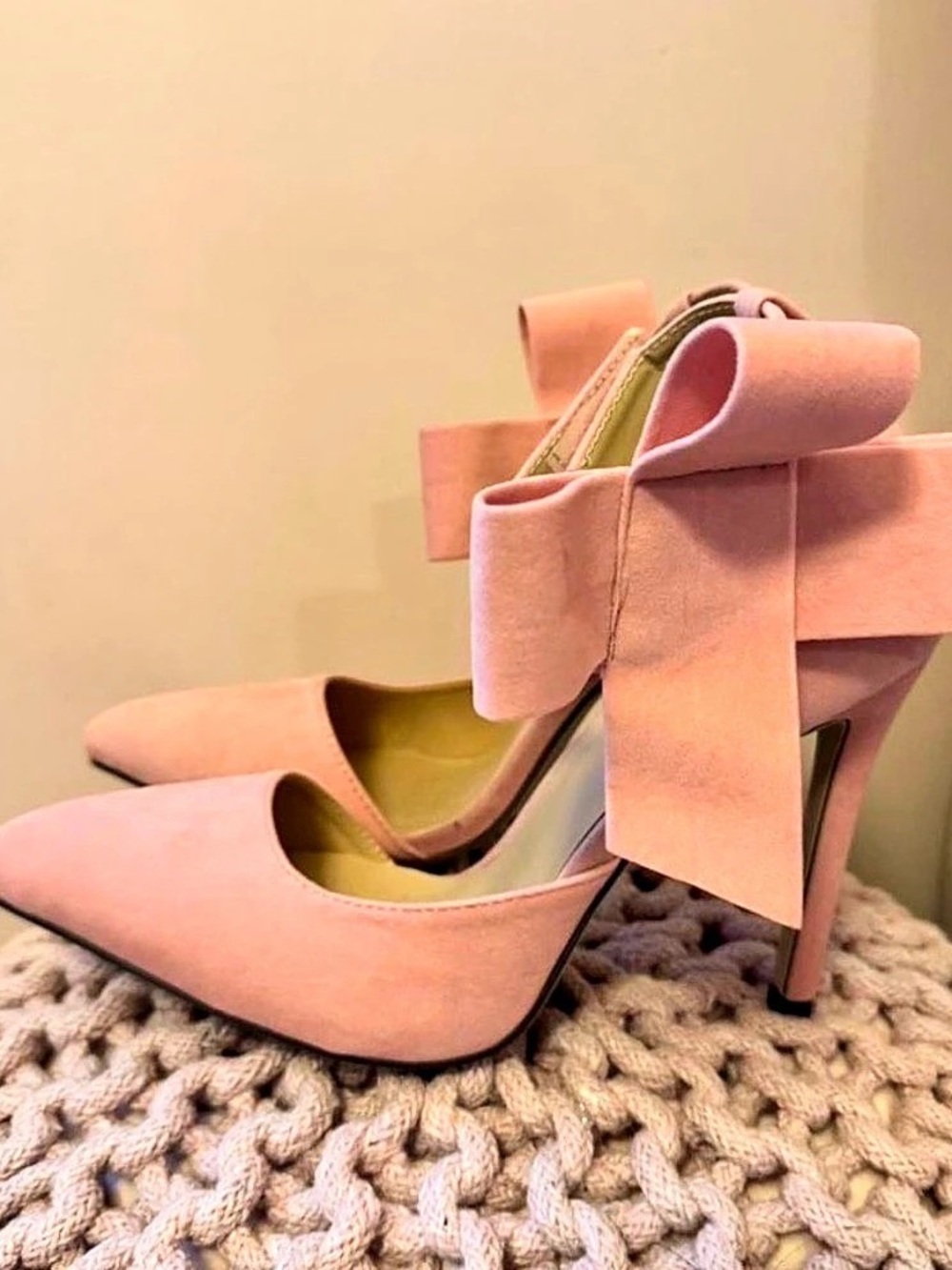 MMJULY Pink Bow Pointed-Toe Heels EU 40